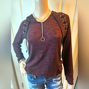 Burgundy and black pullover hooded shirt / sweater Size Medium